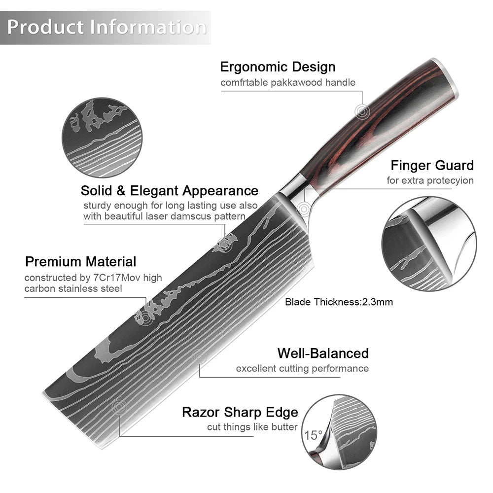 XITUO 7'' Japanese Slicing Knife Kitchen Cleaver Santoku Chef Knife Stainless Steel Damascus Pattern Nakiri Knives Cooking