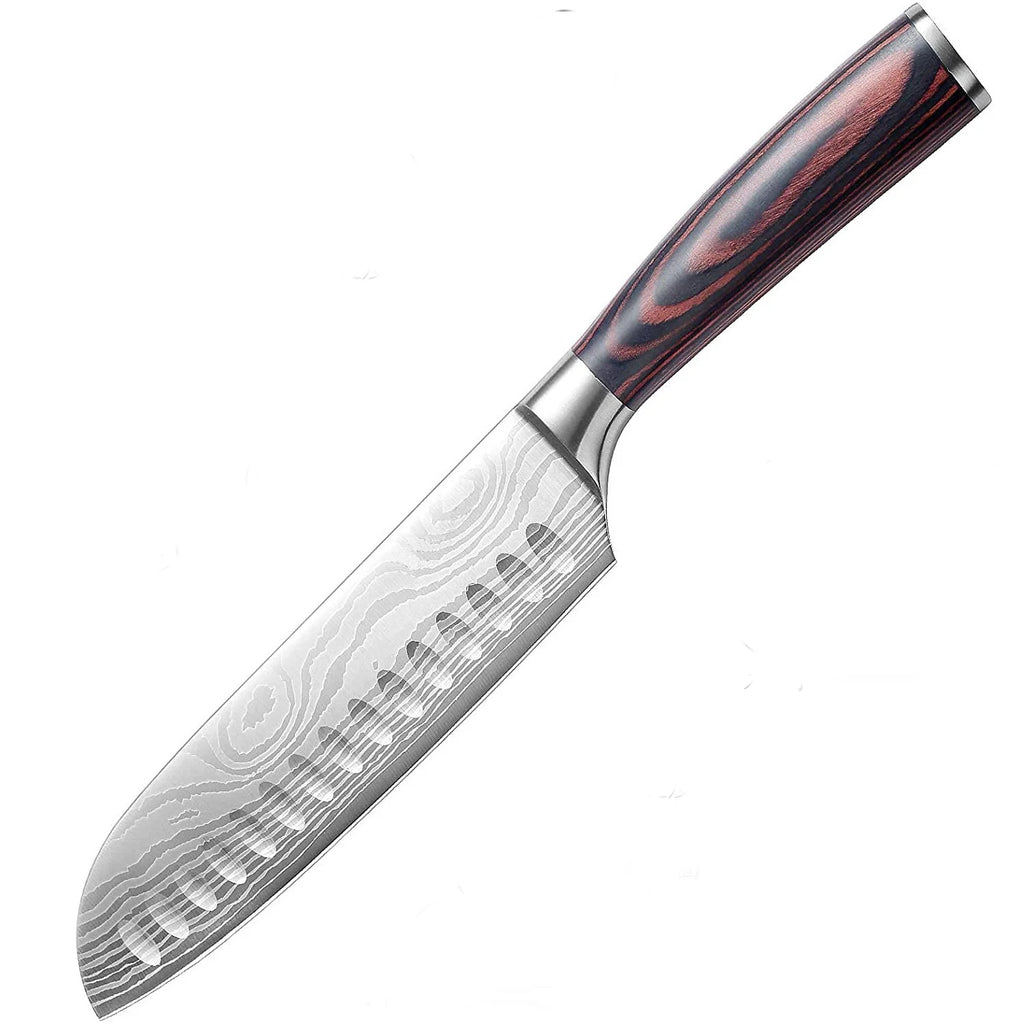 IOKO 7 Inch Chef Slicing Sushi Steak Santoku Knife Japanese Pakka Wood Handle Stainless Steel Kitchen Knife