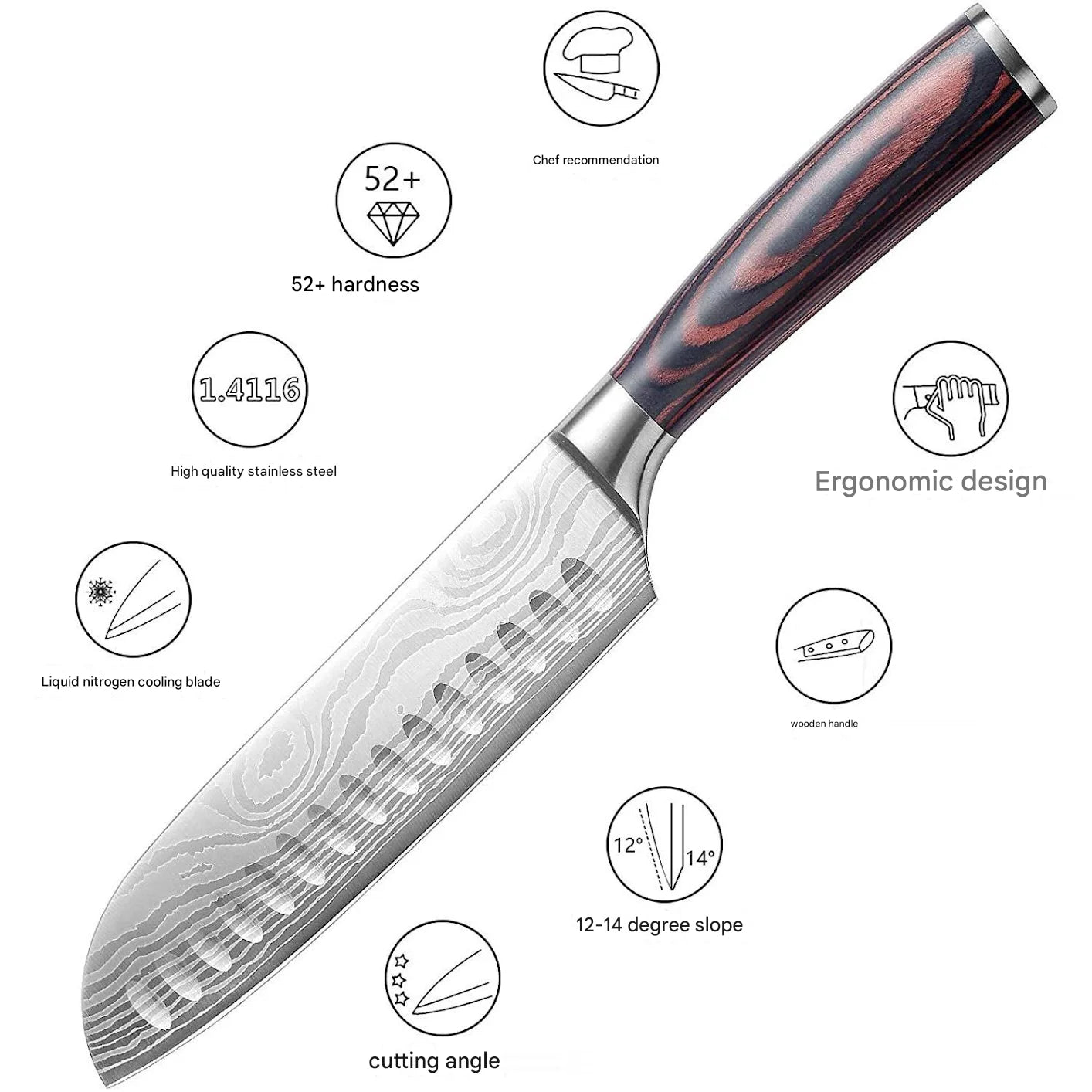 IOKO 7 Inch Chef Slicing Sushi Steak Santoku Knife Japanese Pakka Wood Handle Stainless Steel Kitchen Knife