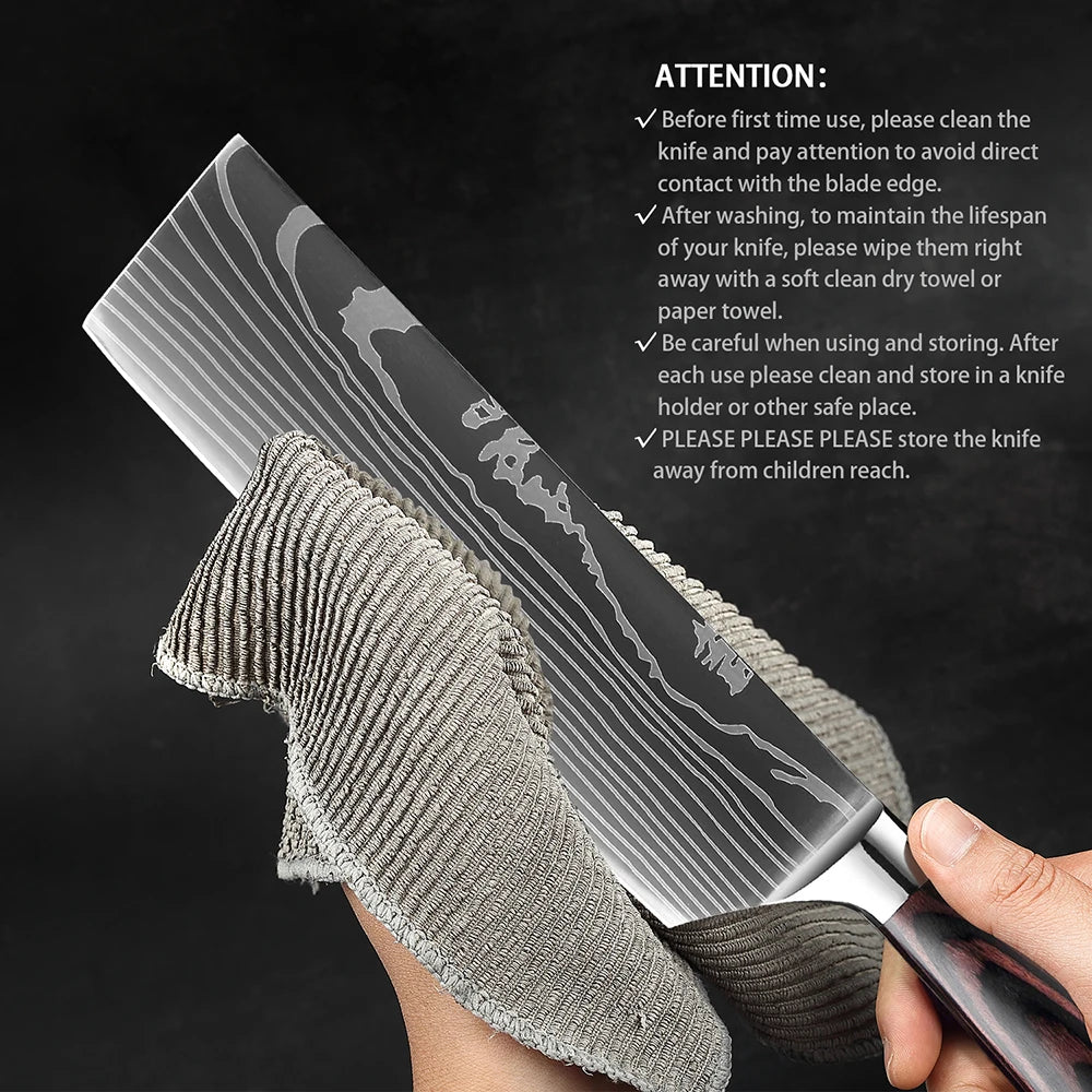 XITUO 7'' Japanese Slicing Knife Kitchen Cleaver Santoku Chef Knife Stainless Steel Damascus Pattern Nakiri Knives Cooking