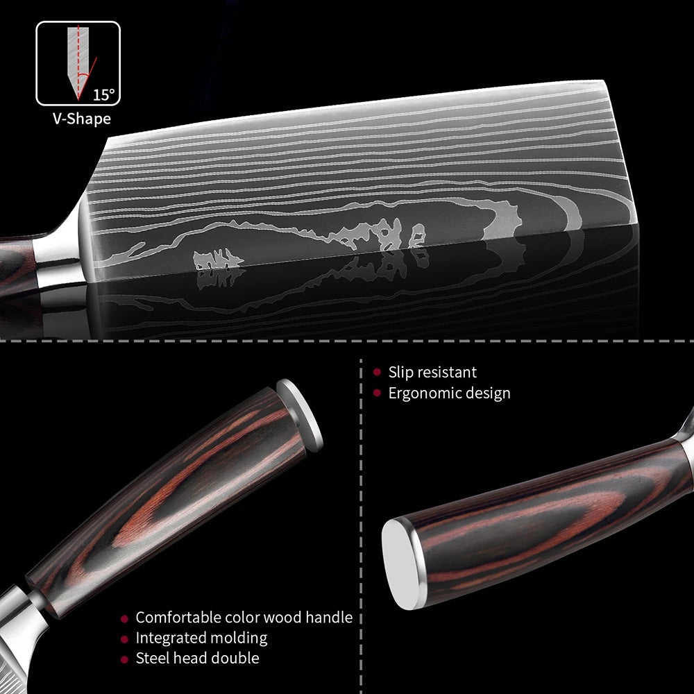 XITUO 7'' Japanese Slicing Knife Kitchen Cleaver Santoku Chef Knife Stainless Steel Damascus Pattern Nakiri Knives Cooking