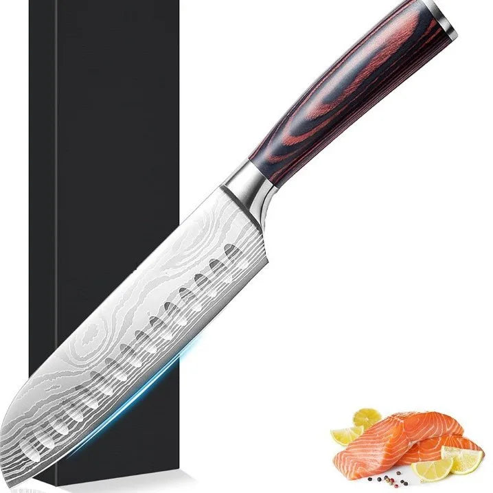 IOKO 7 Inch Chef Slicing Sushi Steak Santoku Knife Japanese Pakka Wood Handle Stainless Steel Kitchen Knife