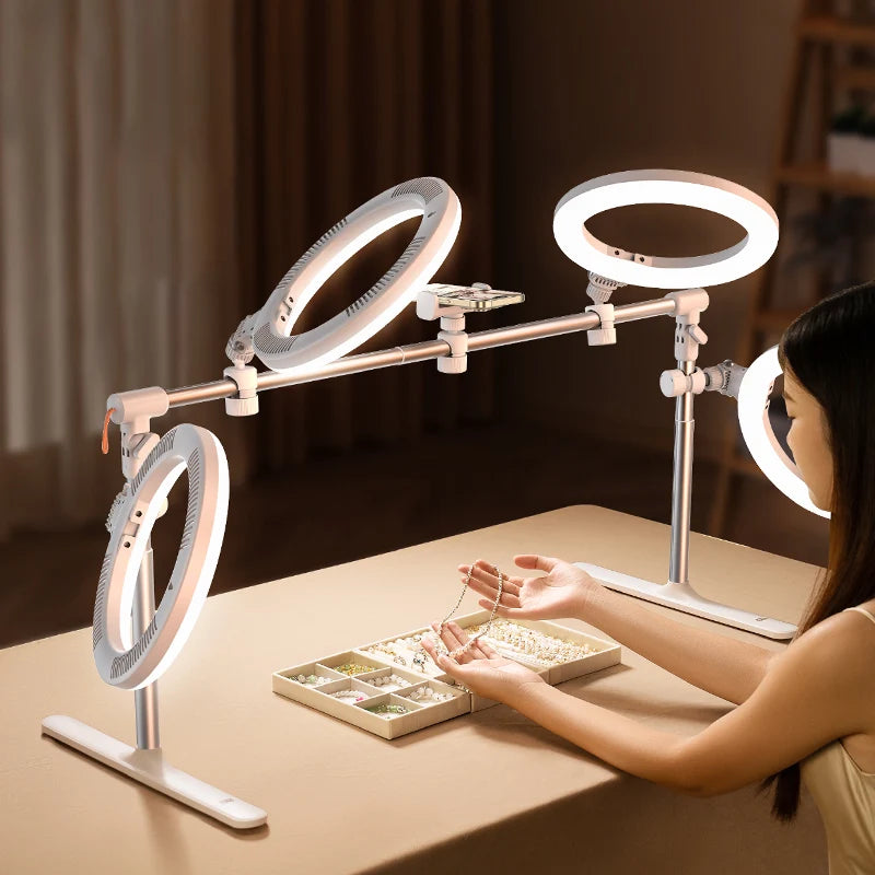 Feixiang F5 Adjustable Overhead Shooting Light Stand 3000-6500K 10W USB Powered Multi-Device Mounting Live Stream Photography