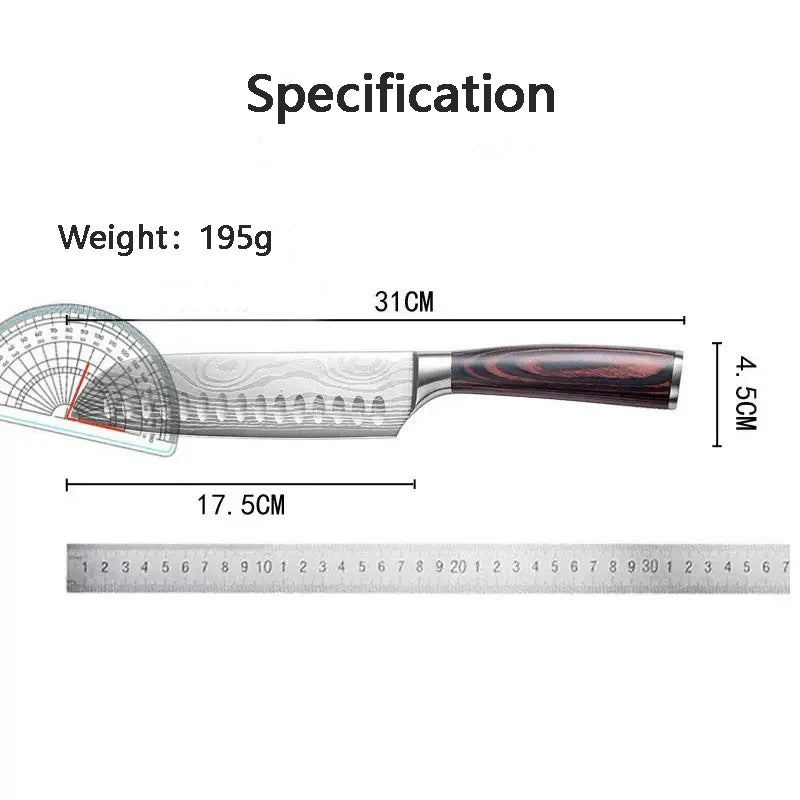 IOKO 7 Inch Chef Slicing Sushi Steak Santoku Knife Japanese Pakka Wood Handle Stainless Steel Kitchen Knife