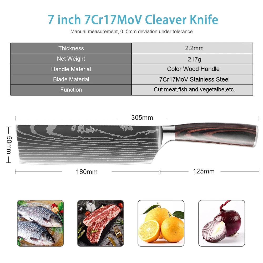 XITUO 7'' Japanese Slicing Knife Kitchen Cleaver Santoku Chef Knife Stainless Steel Damascus Pattern Nakiri Knives Cooking