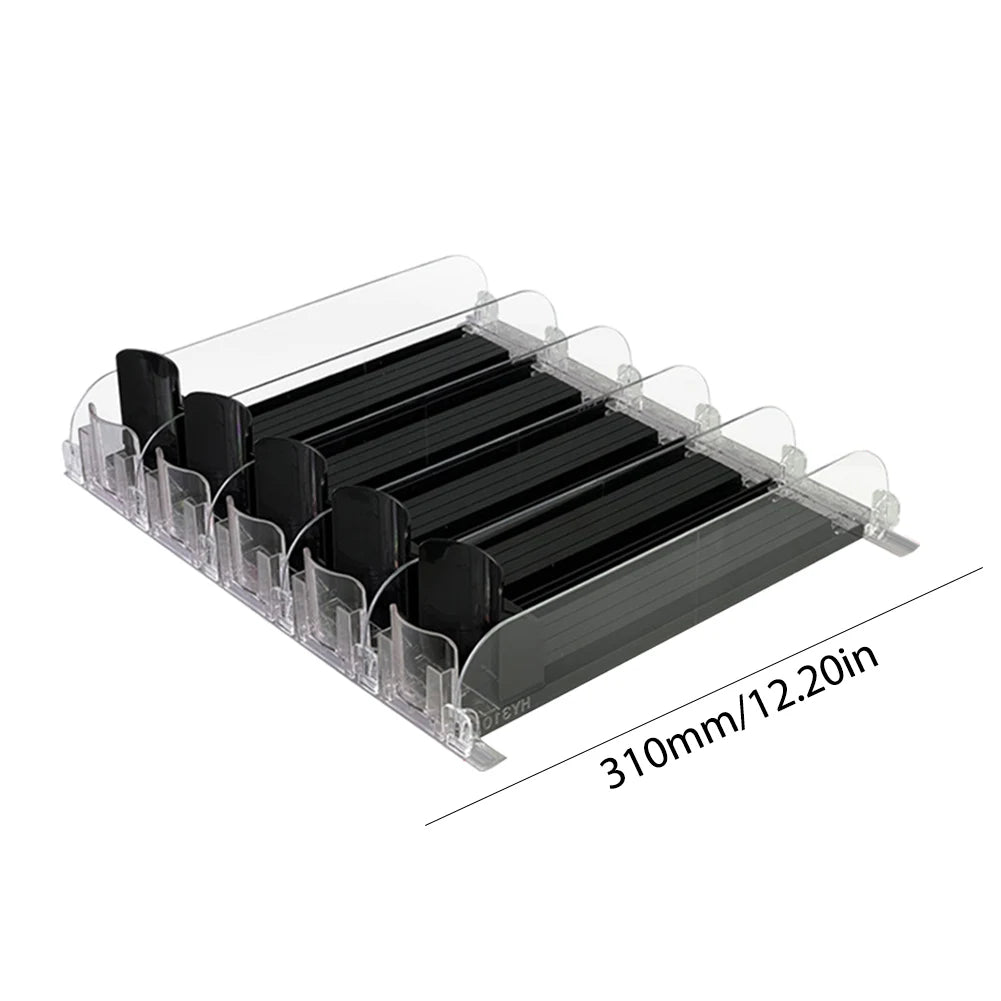 Drink Organizer Dispenser Spring Push Canned Beverage Push Rack Adjustable Width Storage Shelf E-shaped Glide for Refrigerator