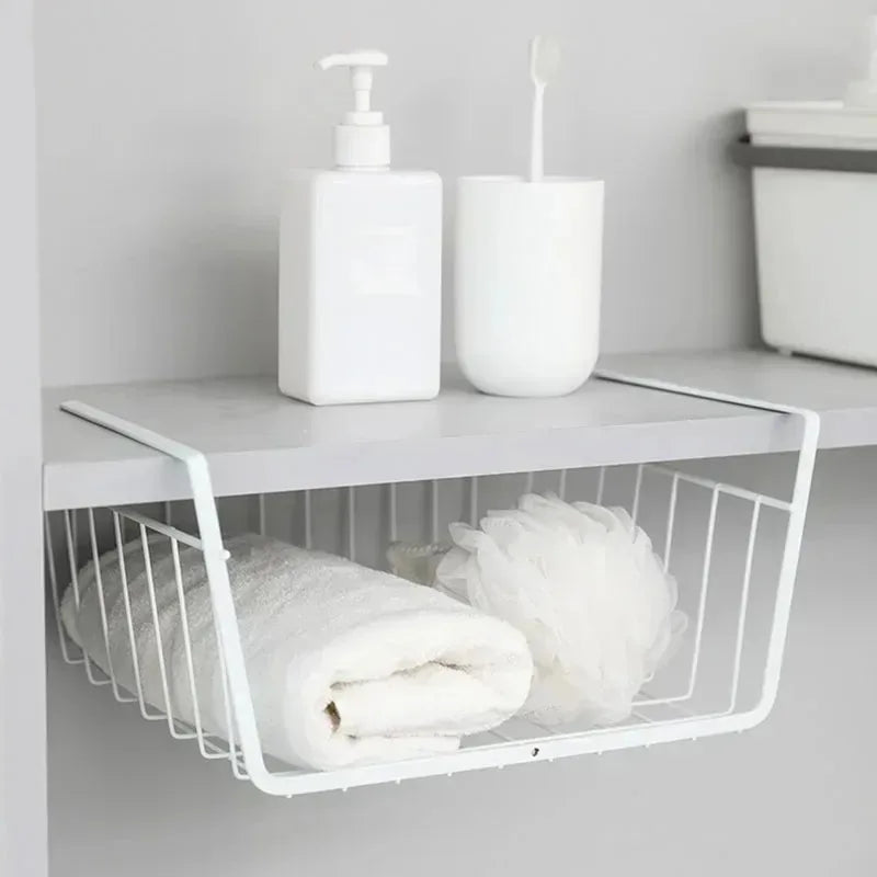 Under Desk Storage Basket – Space Saving Metal Organizer for Home & Office