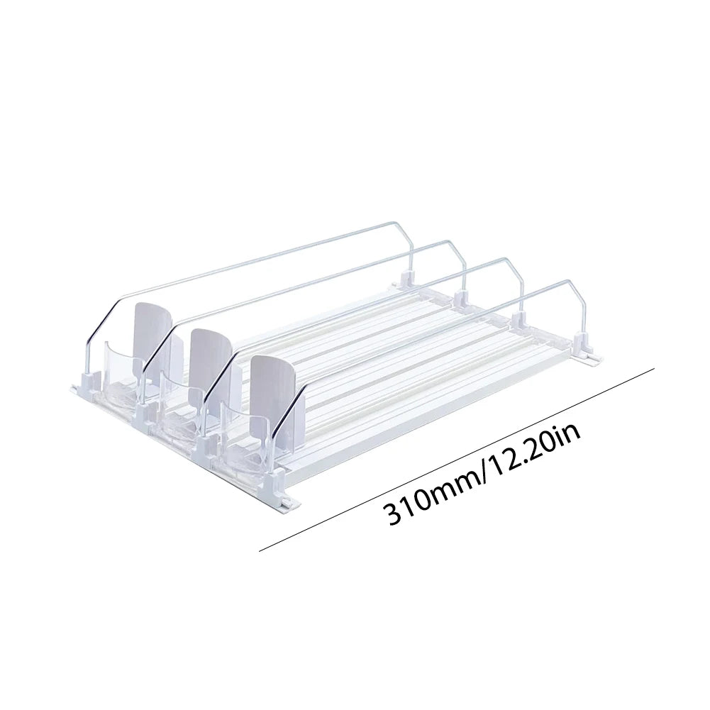 Drink Organizer Dispenser Spring Push Canned Beverage Push Rack Adjustable Width Storage Shelf E-shaped Glide for Refrigerator