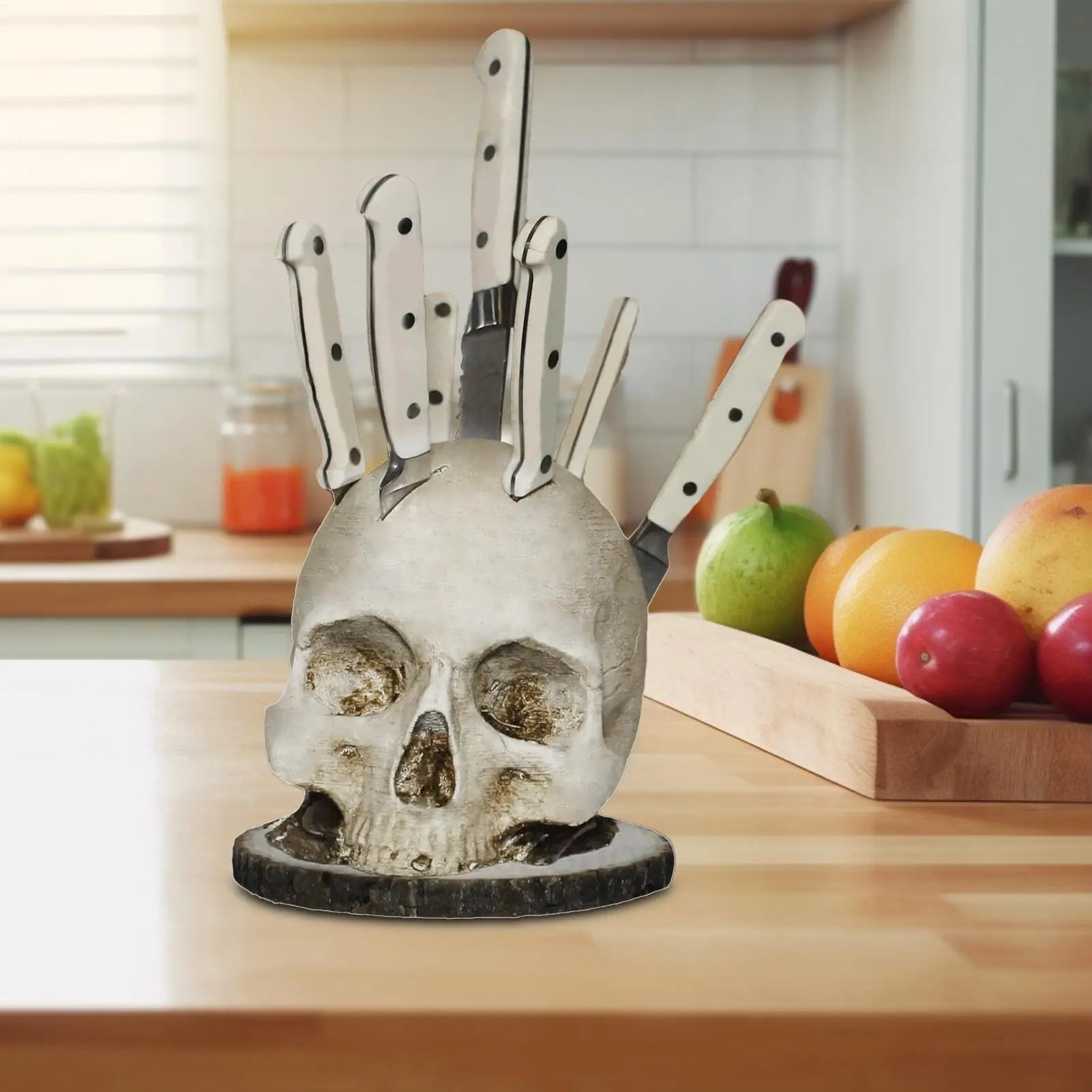 Kitchen Rack For Knives Countertop Skull Head Shaped Kitchen Tools Storage Scary Decoration Home Organization For Fireplaces