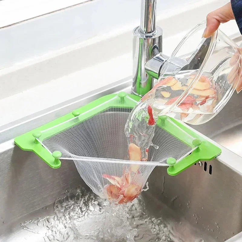 Kitchen Triangle Sink Filter Drain Vegetable and Fruit Drain Basket  Suction Cup Rack Kitchen Storage Sink Garbage Filter Rack