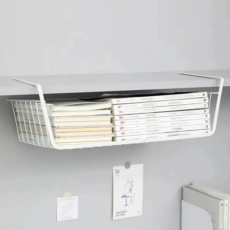 Under Desk Storage Basket – Space Saving Metal Organizer for Home & Office