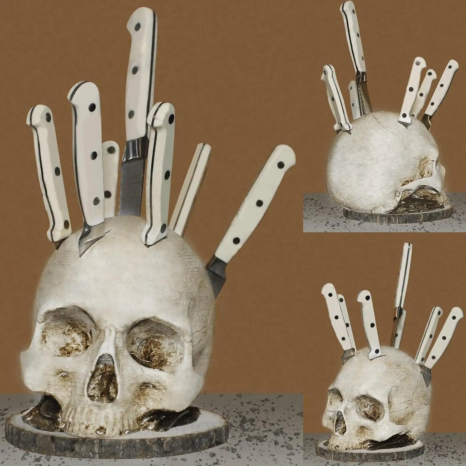 Kitchen Rack For Knives Countertop Skull Head Shaped Kitchen Tools Storage Scary Decoration Home Organization For Fireplaces