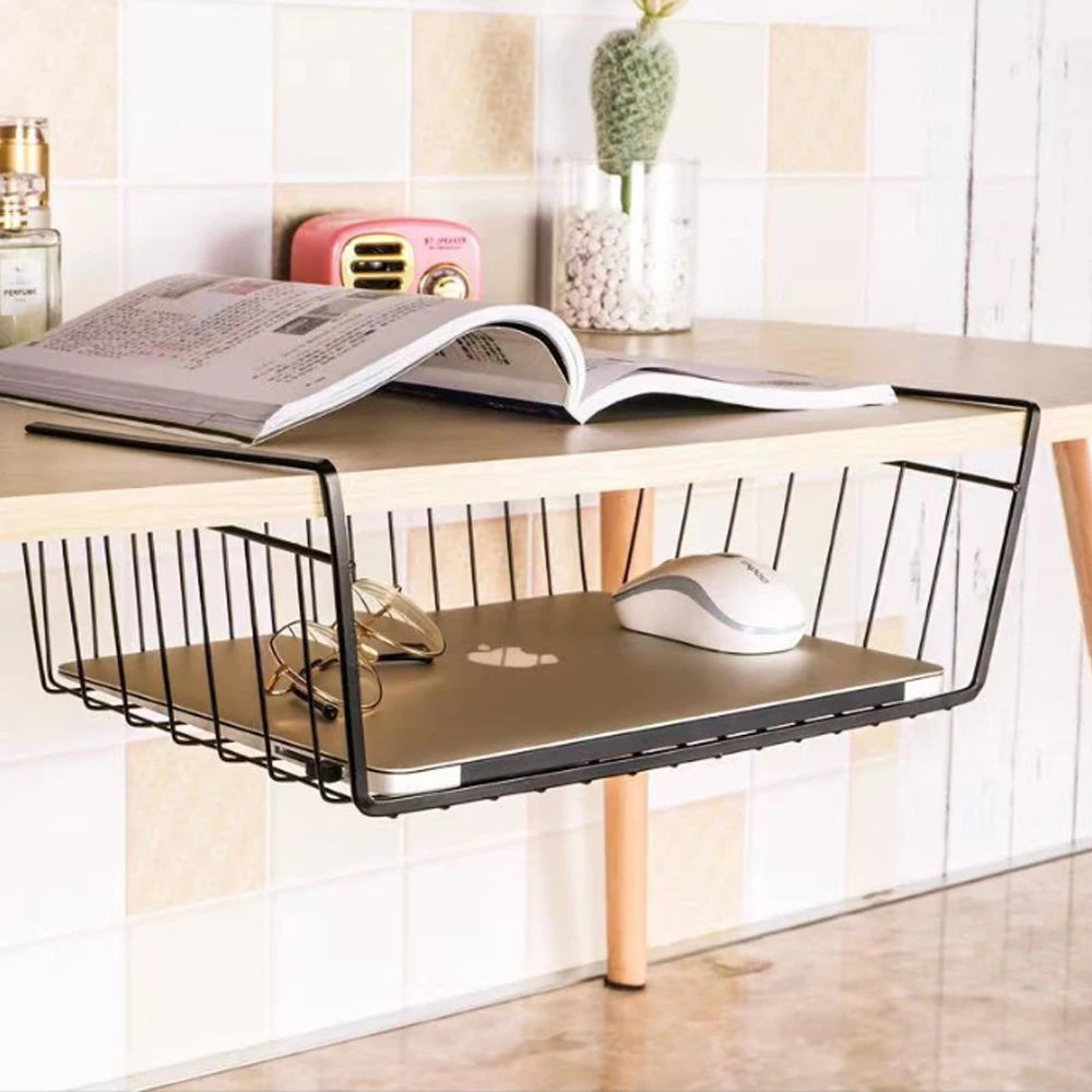 Under Desk Storage Basket – Space Saving Metal Organizer for Home & Office