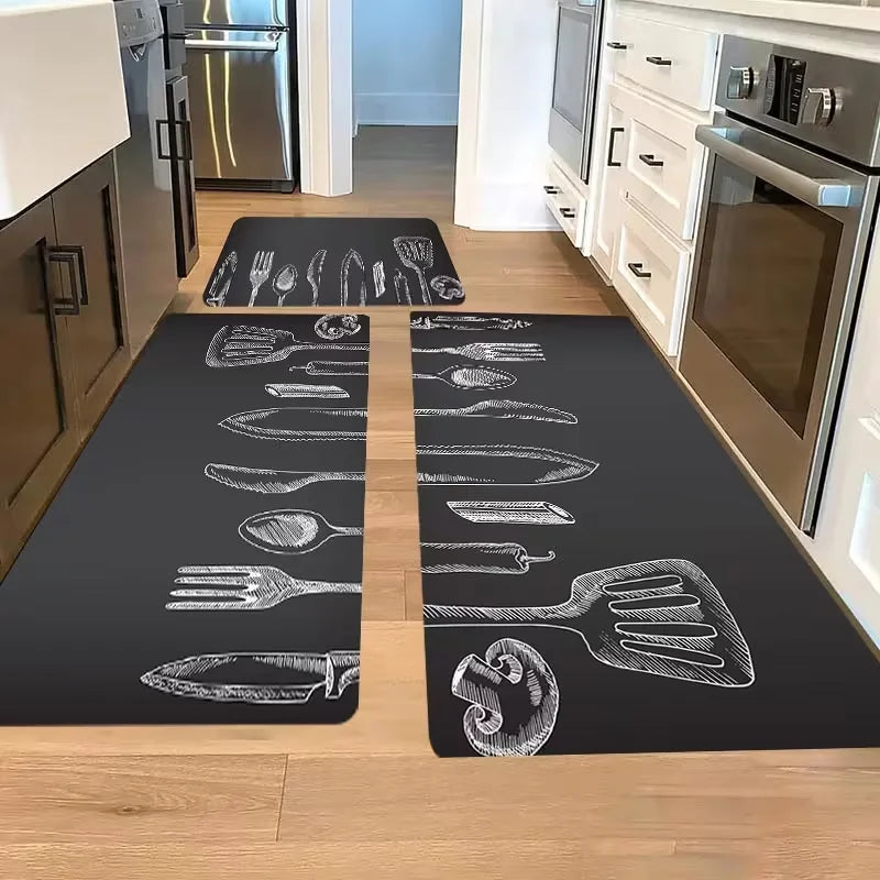 Kitchen Mat, Classic Black Kitchen Accessory Mat, Suitable for Kitchen, Living Room, Hallway, Balcony, And Home Decor.