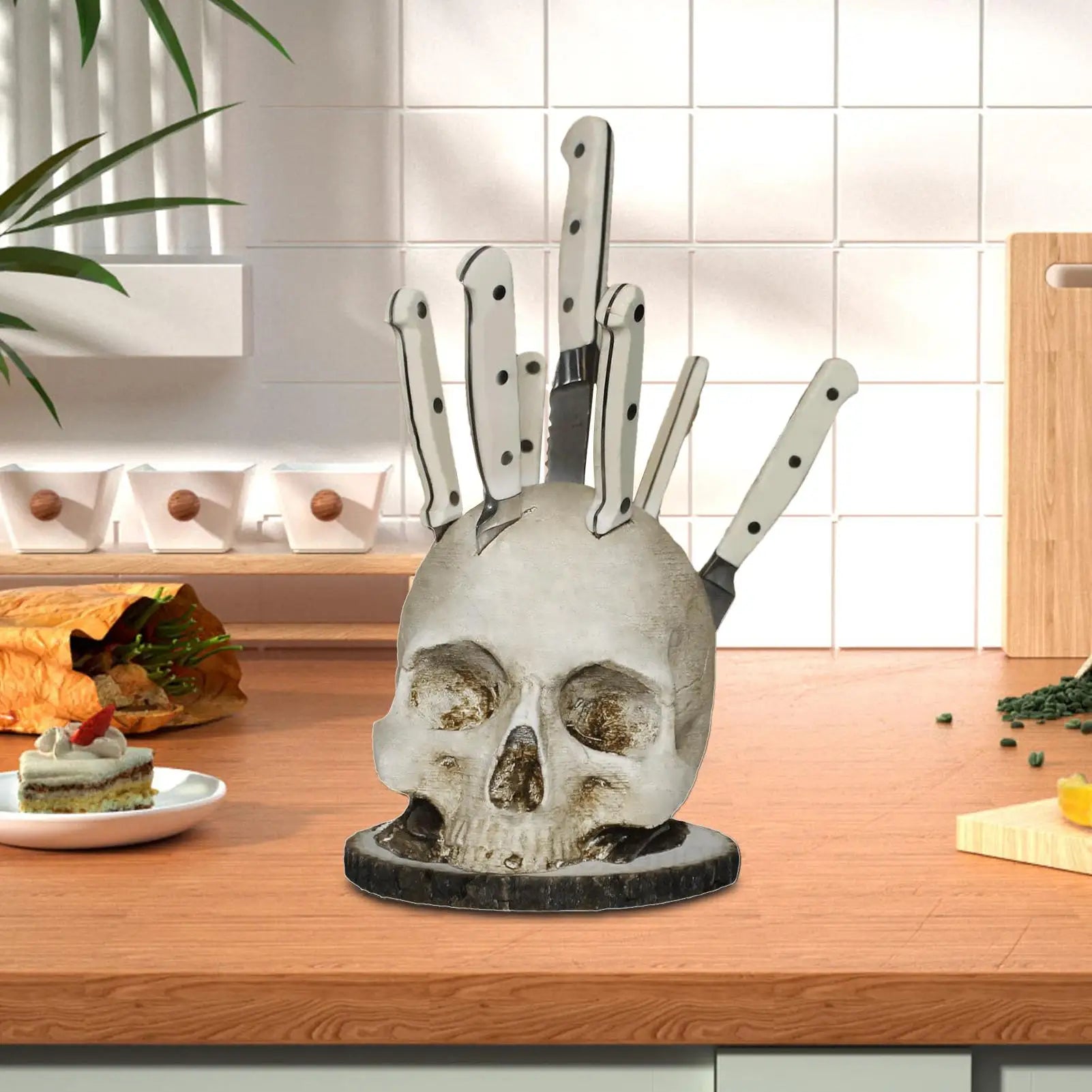 Kitchen Rack For Knives Countertop Skull Head Shaped Kitchen Tools Storage Scary Decoration Home Organization For Fireplaces