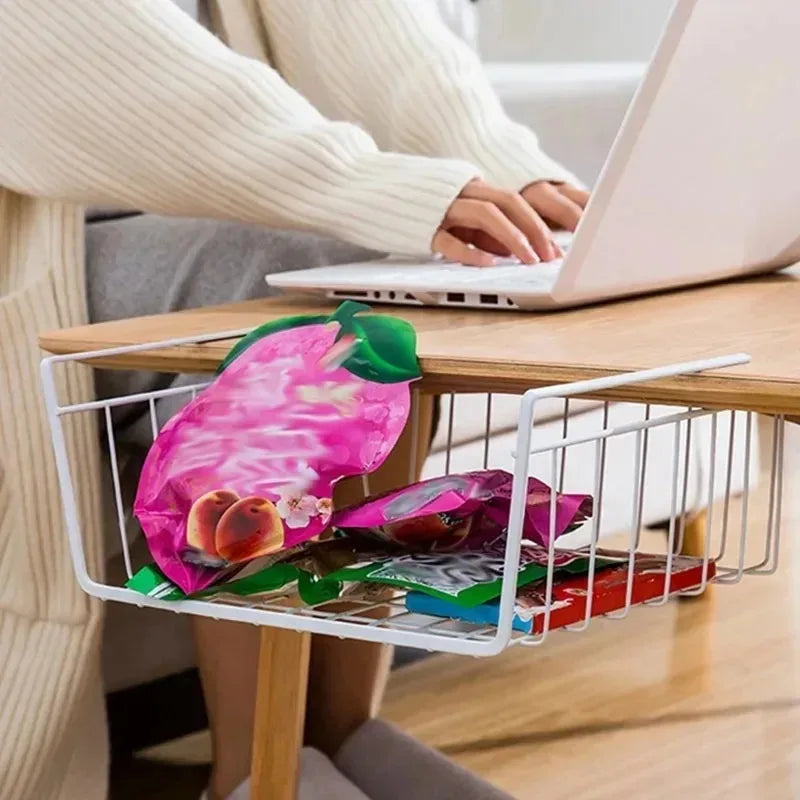 Under Desk Storage Basket – Space Saving Metal Organizer for Home & Office