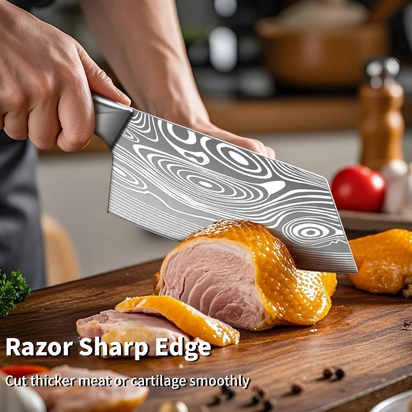 Kitchen Knife, Household Laser Damascus Knife, Kitchen Chef's Special Meat and Vegetable Slicer
